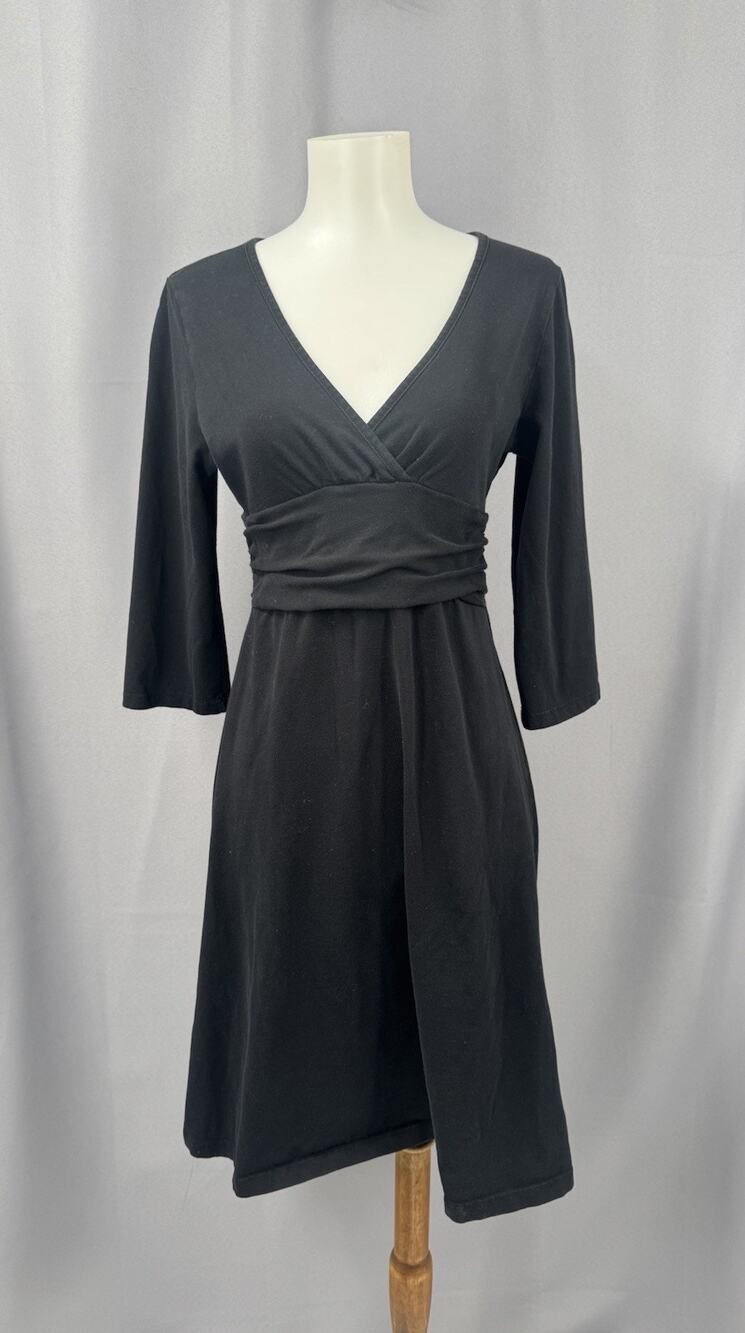 Patagonia Margot Dress Black Medium 3/4 Sleeves Organic Cotton Minimalist Whimsy
